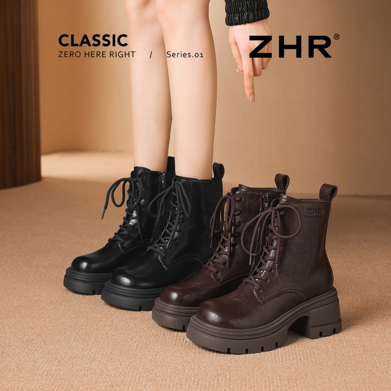 12736702.【ZHR则则】马丁靴圆头侧拉链厚底女鞋[PU]