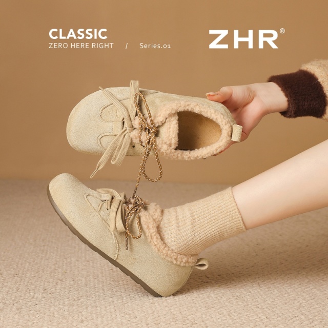 12736796.【ZHR则则】勃肯鞋圆头系带平底女鞋[羊京绒]