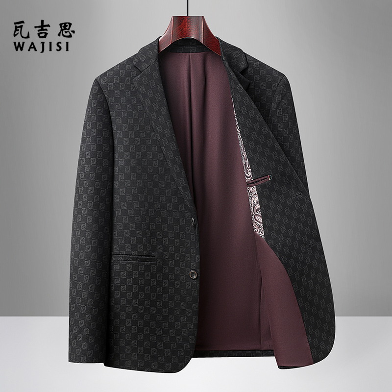 12719896.秋季新款西服外套男士商务风休闲时尚百搭西装中年爸爸装上衣男