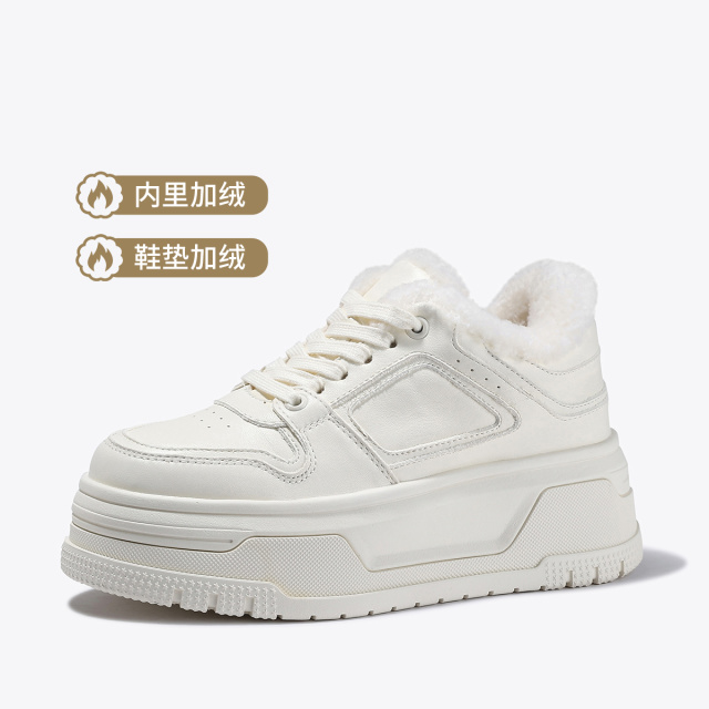 12720554.BellaLily2025冬季新款牛皮百搭小白鞋女加绒棉鞋厚底休闲鞋板鞋