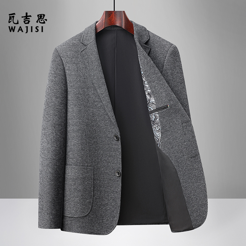 12719962.秋季新款商务休闲男西装单西西服绵羊毛中青年经典百搭男士外套