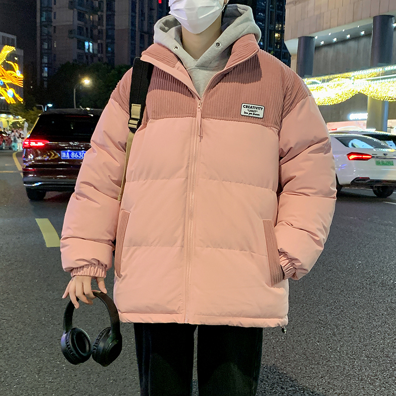 12721955.七玻威秋冬新款男款拼接灯芯绒潮牌宽松百搭情侣款棉服【七玻威男装QD】