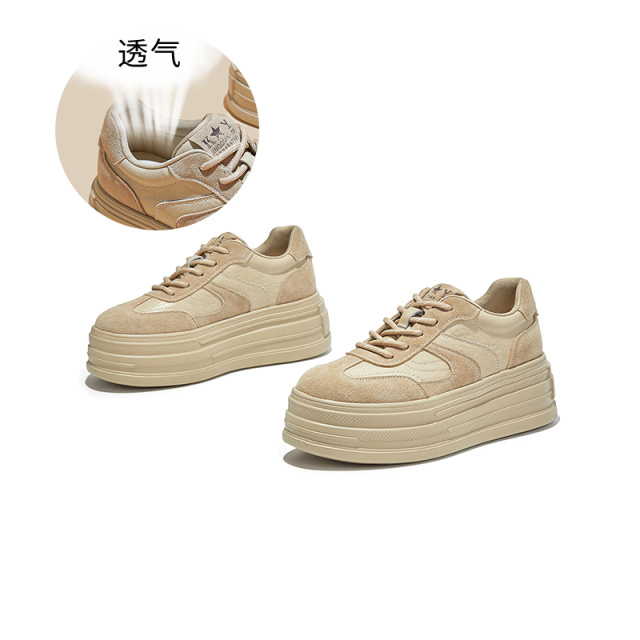 12746699.墨斯本发泡底德训鞋女新款厚底不累脚小白鞋休闲真皮阿甘鞋女鞋女款12200