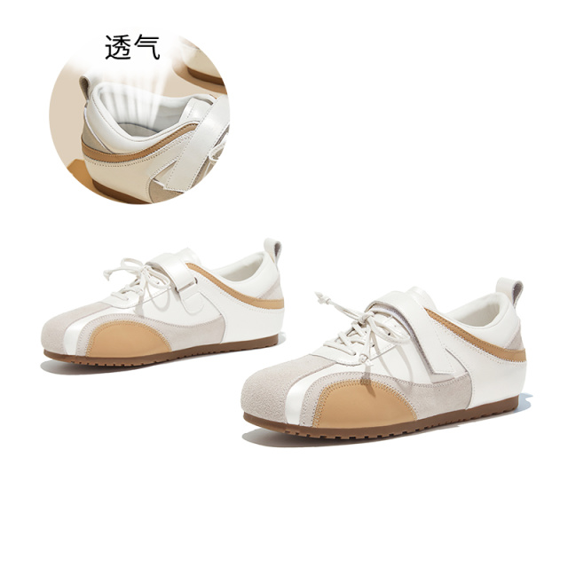 12746707.墨斯本新款真皮德训鞋女鞋子女鞋百搭平底运动鞋舒适蝴蝶结单鞋女款12262