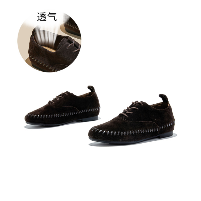 12746697.墨斯本头层羊皮鞋垫时装单鞋新款平底复古真皮小白鞋休闲小皮鞋女款12232