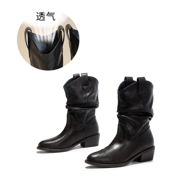 12746523.墨斯本新款英伦风马丁靴女切尔西靴洋气短靴休闲堆堆靴棕色靴子女款12197