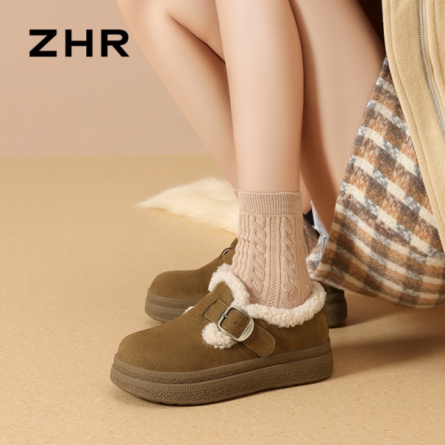 12754841.【ZHR则则】勃肯鞋圆头套脚厚底女鞋[羊京绒]