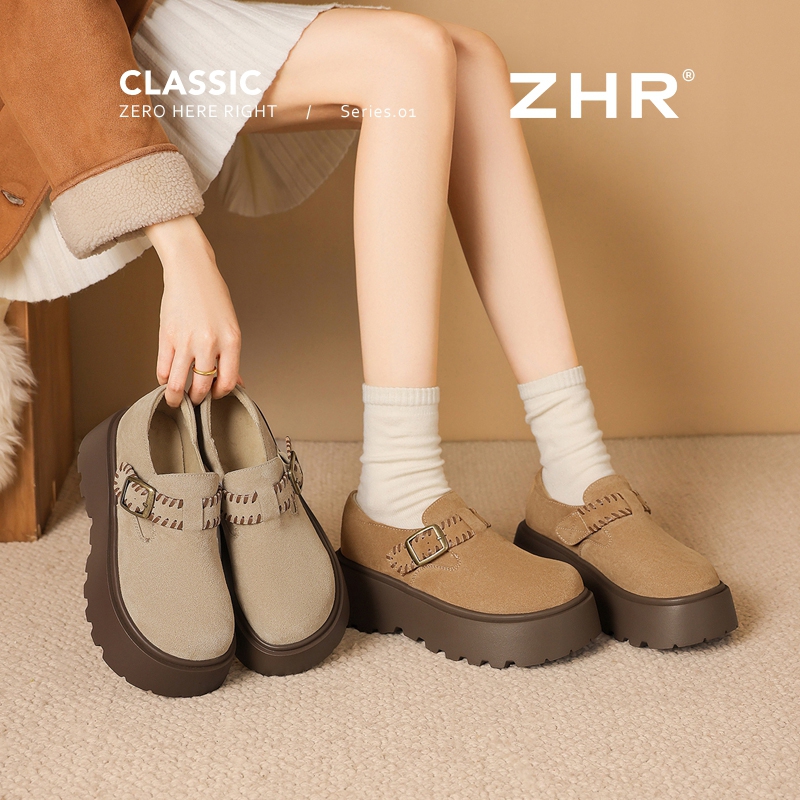 12754844.【ZHR则则】勃肯鞋圆头魔术贴厚底女鞋[牛纤绒]