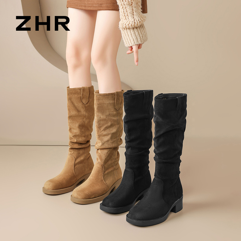 12754851.【ZHR则则】长筒靴圆头套脚厚底女鞋[羊京绒]