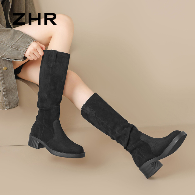 12754851.【ZHR则则】长筒靴圆头套脚厚底女鞋[羊京绒]