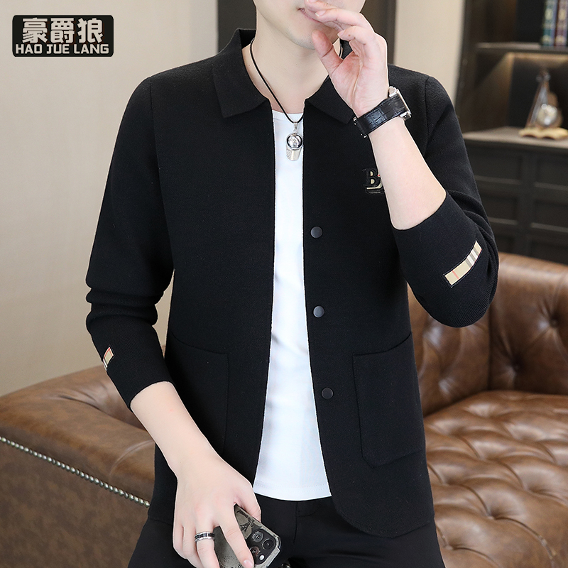 12756392.秋季新款翻领开衫外套男士潮流休闲百搭高端外穿经典舒适百搭男士上衣