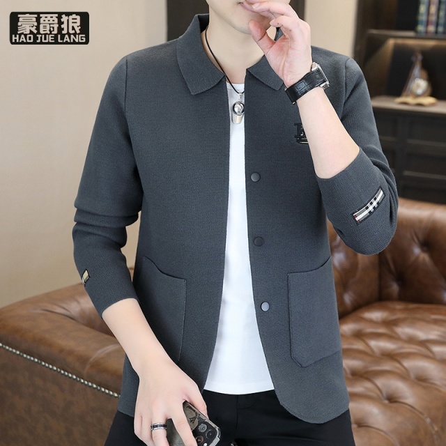 12756392.秋季新款翻领开衫外套男士潮流休闲百搭高端外穿经典舒适百搭男士上衣