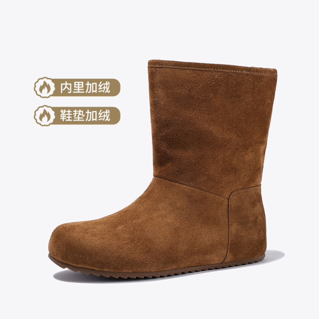 12761398.BellaLily2025冬新款复古勃肯短靴丑萌大圆头雪地靴加绒保暖棉鞋
