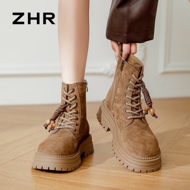 12756932.【ZHR则则】工装靴圆头侧拉链厚底女鞋[牛纤绒]