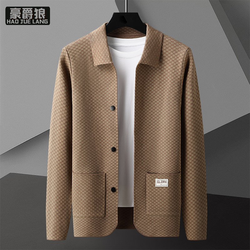 12756364.秋季新款针织衫外套男士青年翻领休闲潮牌经典时尚日常百搭男士上衣