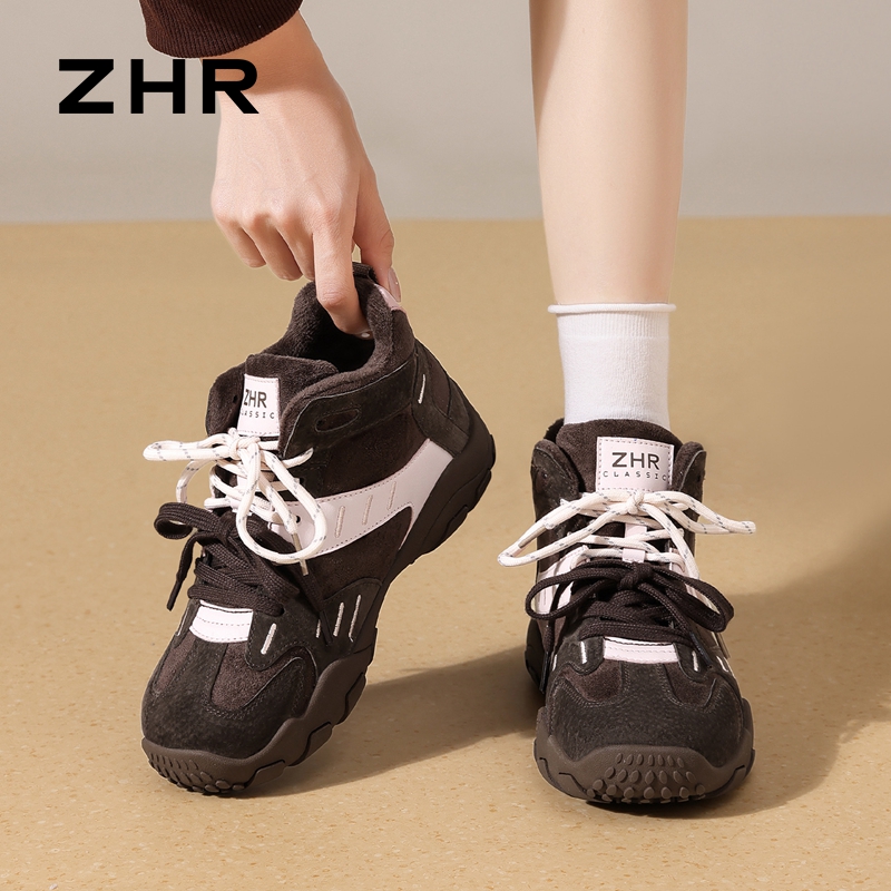 12756934.【ZHR则则】户外休闲鞋圆头系带平底女鞋[猪巴戈+蒙古绒+PU]
