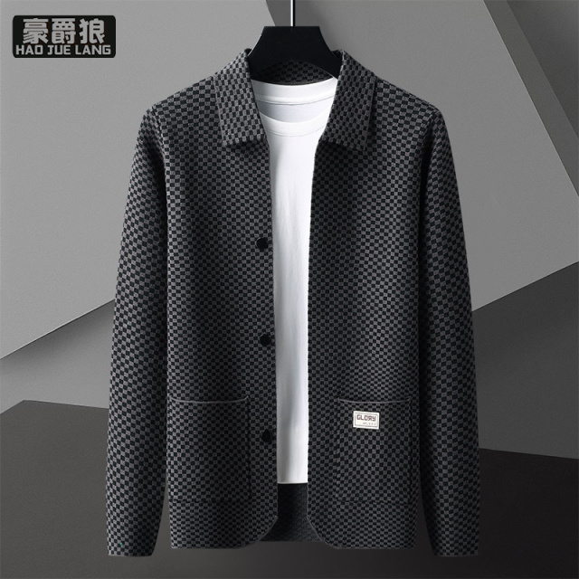 12756364.秋季新款针织衫外套男士青年翻领休闲潮牌经典时尚日常百搭男士上衣