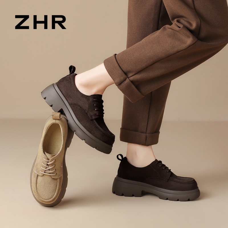 12756935.【ZHR则则】英伦单鞋圆头系带厚底女鞋[羊京绒]