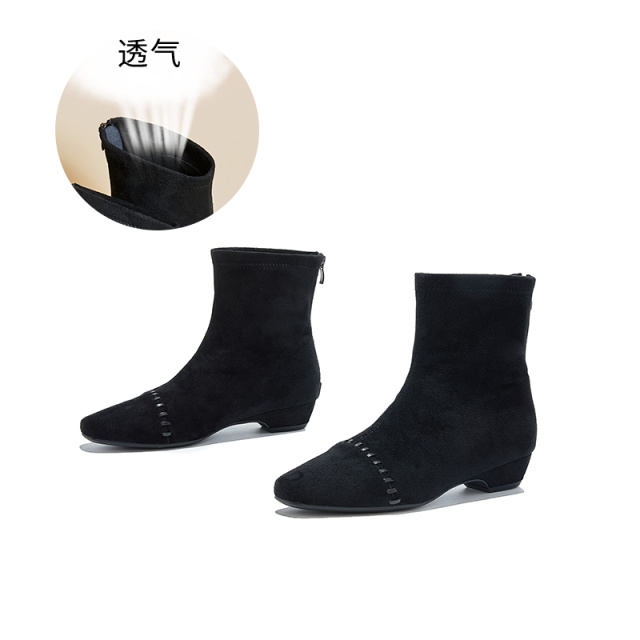 12764036.墨斯本法式复古短靴女新款粗跟马丁靴小众绒面瘦瘦靴休闲靴子女靴12272