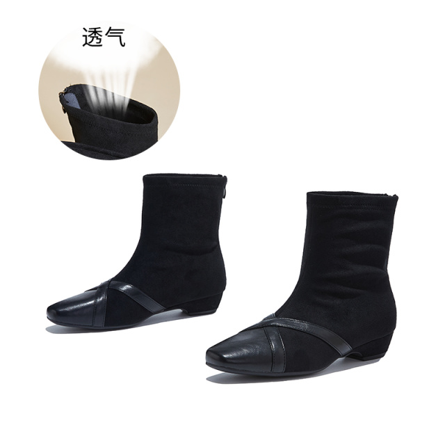 12764247.墨斯本复古拼接方头短靴女靴子新款小个子马丁靴女百搭瘦瘦靴女靴12271