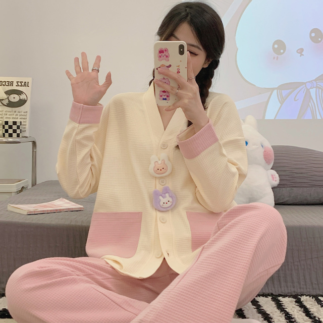 13649212.品彩【元气减龄】小香风V领家居服女提高睡眠品质开衫套装52153