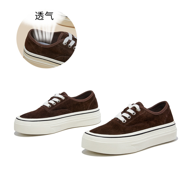 12764253.墨斯本头层牛皮小白鞋女新款软底不累脚厚底增高鞋磨砂休闲板鞋女款12300