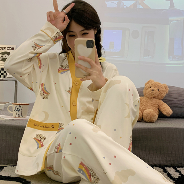 13649205.品彩【元气减龄】小香风V领家居服女提高睡眠品质开衫套装52188