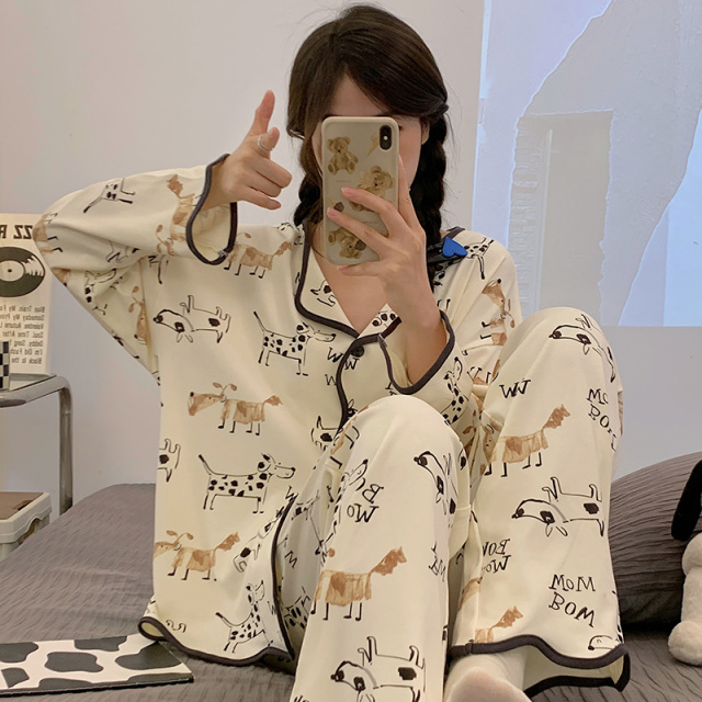 13649207.品彩【元气减龄】时髦感ins风家居服女开衫翻领长袖长裤套装56006