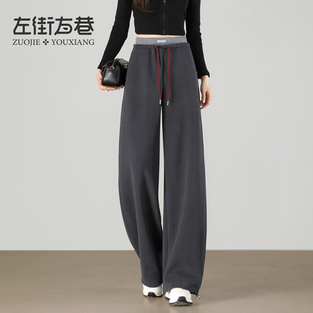 13001512.【左街右巷】撞色显瘦慵懒风松紧腰时尚两穿休闲卫裤
