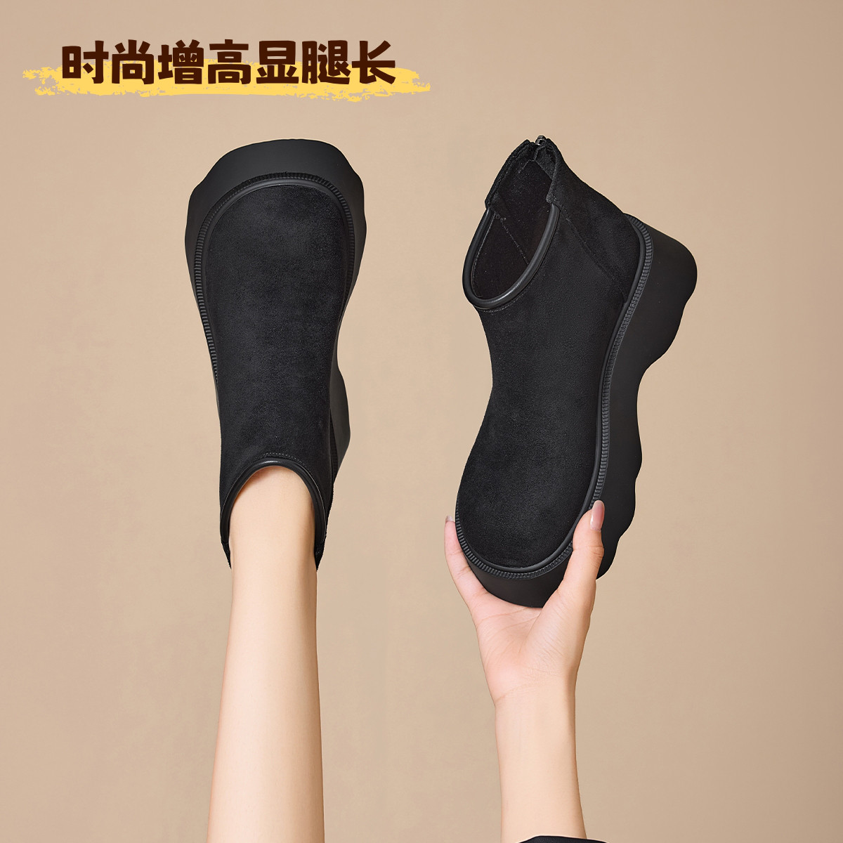 12772348.女靴子厚底大黄靴时尚百搭短靴户外厚底