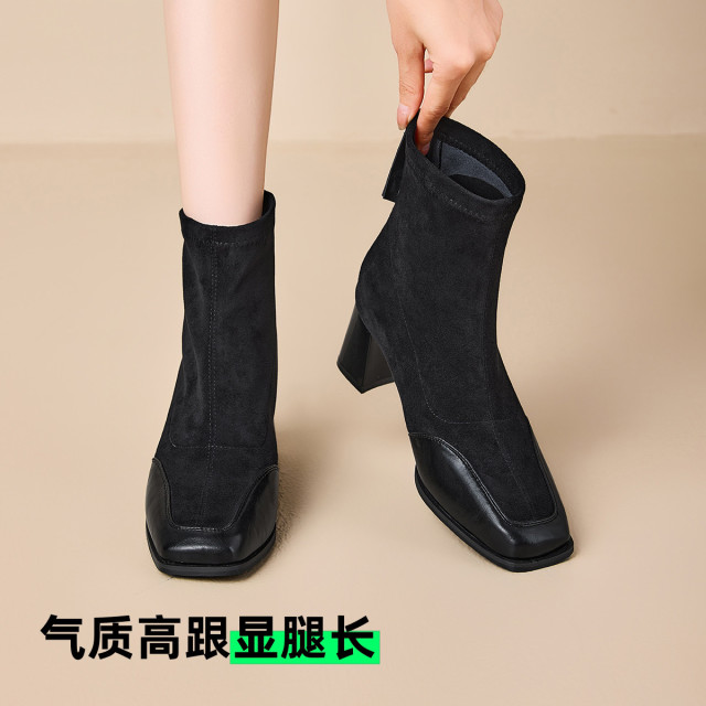 12772345.简约百搭绒面女短靴时尚舒适女靴瘦瘦靴
