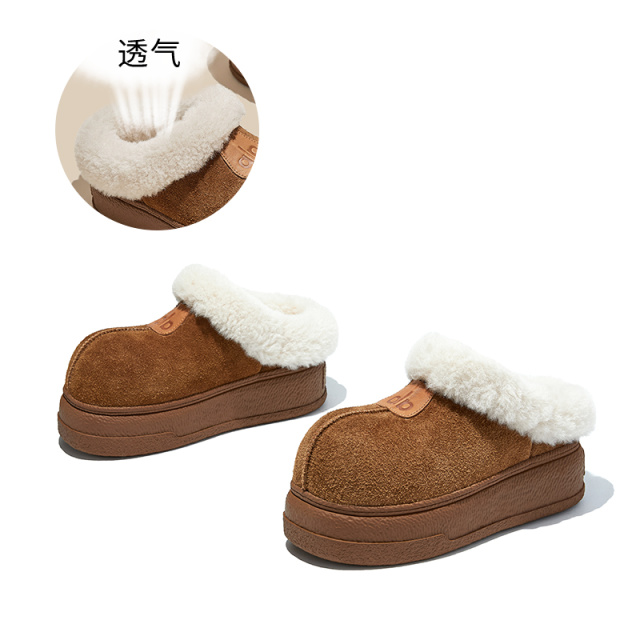 12773515.墨斯本头层牛皮发泡底卡皮巴拉雪地靴女新款保暖棉鞋复古靴子女款12303