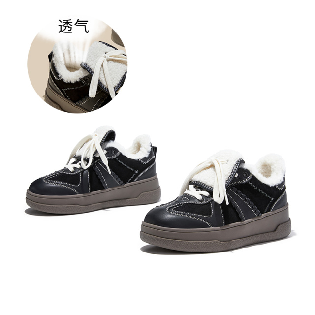 12773533.墨斯本真皮加绒德训鞋女新款平底保暖阿甘鞋女休闲百搭复古女鞋潮流女款12371
