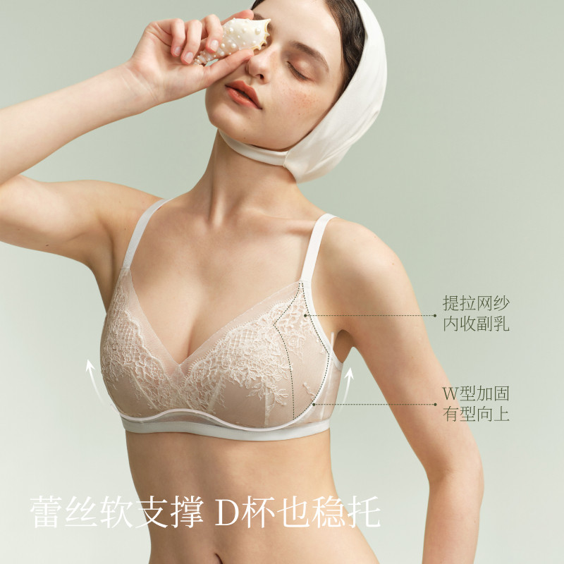 12859935.【大胸显小】性感法式蕾丝文胸聚拢侧收内衣秋季薄款无钢圈内衣女