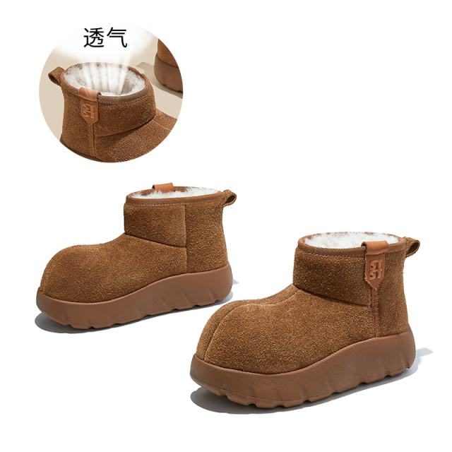12773513.墨斯本头层牛皮发泡底卡皮巴拉雪地靴女新款加绒棉鞋厚底女靴潮流女款12305