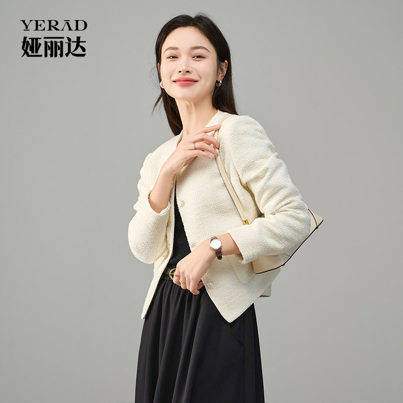 12787021.【娅丽达】高级感贵气绿色小香风外套女名媛休闲西装短款上衣