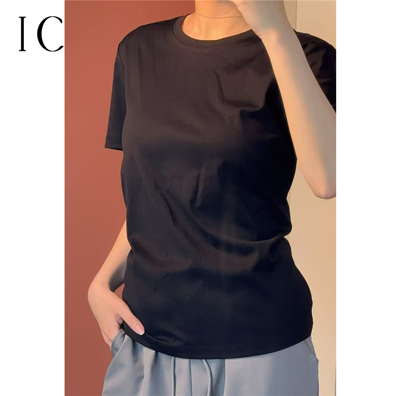 12787446.通勤休闲简约桑蚕丝丝光短袖T恤女夏2025新款气质舒适宽松上衣