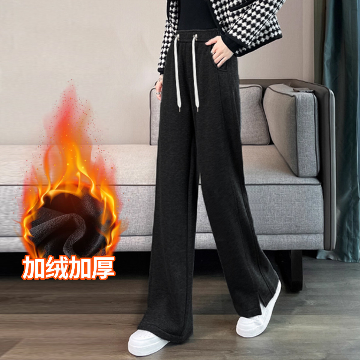 12807634.兔妈孕妇裤秋冬季新款休闲裤加绒直筒裤外穿百搭高级感上班族孕期长裤