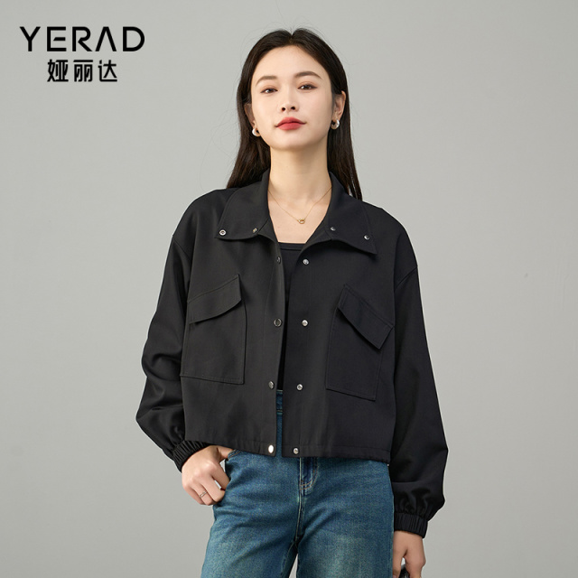 12786943.【娅丽达】户外穿搭工装风短款夹克外套女年宽松小上衣