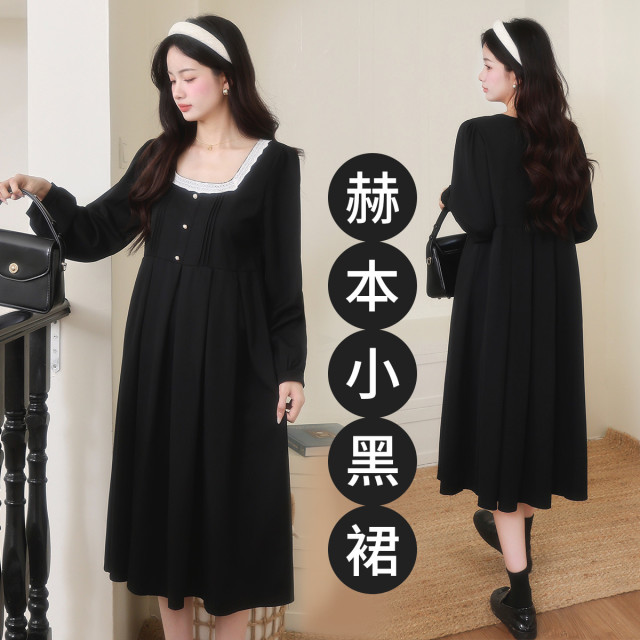 12796165.兔妈孕妇装春秋季新款连衣裙上班族遮肚高级感中长款减龄外穿大码孕妇裙