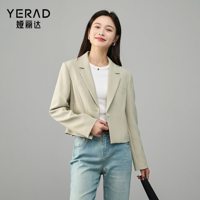12786986.【娅丽达】设计感短款气质西装外套女上衣小个子宽松西服
