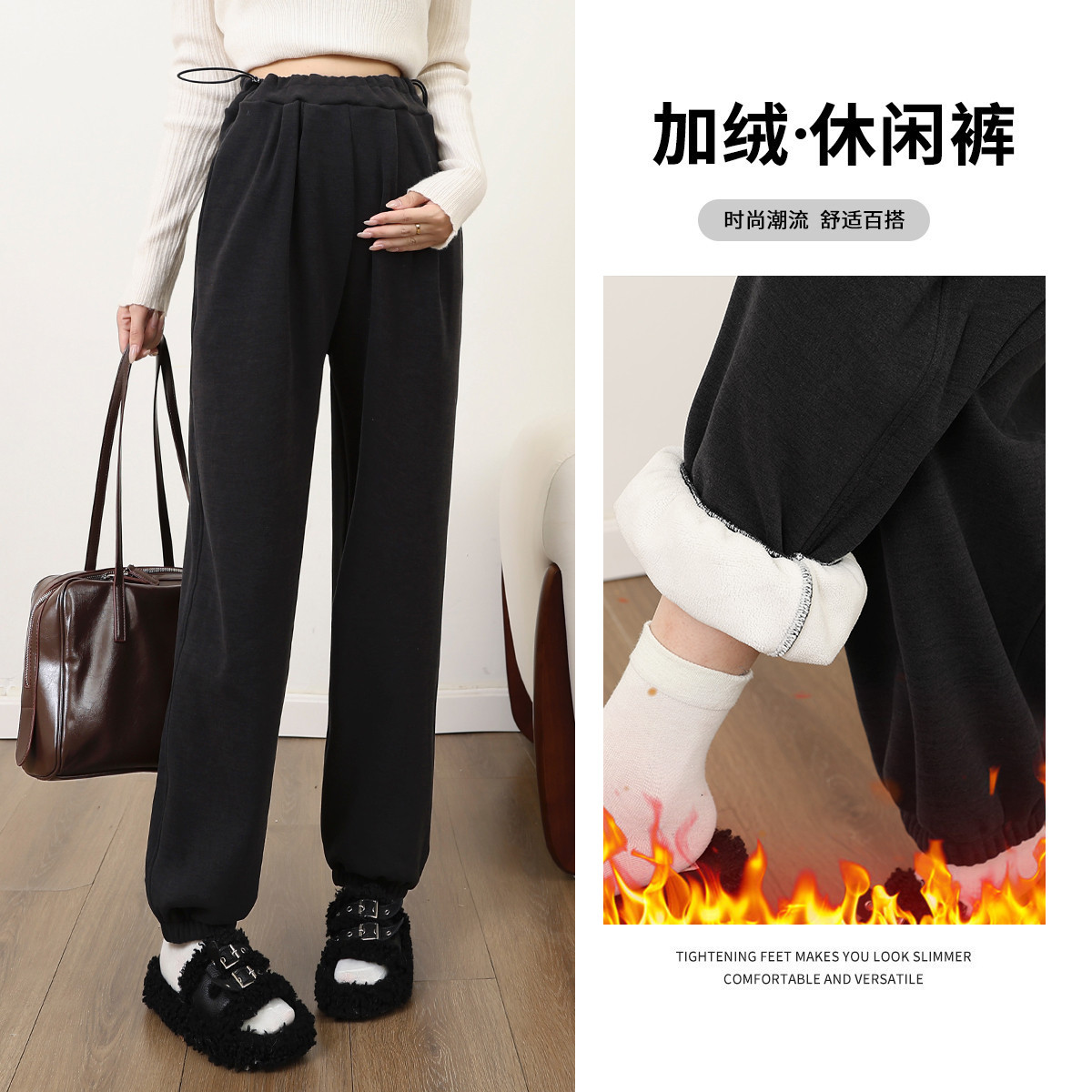 12807983.兔妈孕妇装秋冬季新款加绒加厚外穿卫裤宽松休闲小个子高级感洋气保暖
