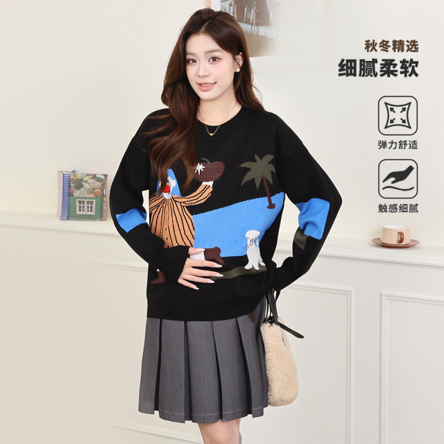 12795183.兔妈孕妇装秋冬季新款毛衣外穿孕期打底衫女上衣时尚高级感韩版宽松款