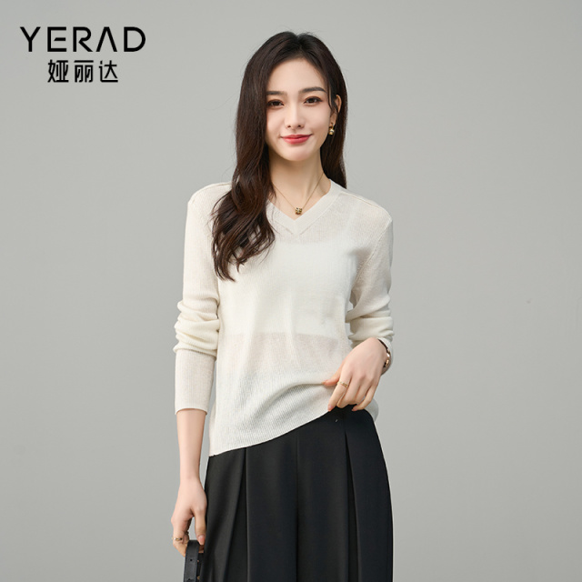 12786980.【娅丽达】宽松长袖v领针织衫女羊毛衫打底毛衣休闲内搭上衣
