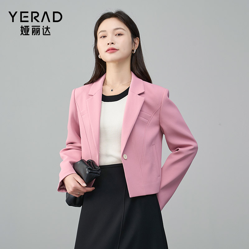 12786986.【娅丽达】设计感短款气质西装外套女上衣小个子宽松西服