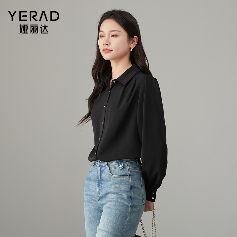 12786962.【娅丽达】高级感衬衫女上衣优雅气质通勤百搭长袖衬衣女