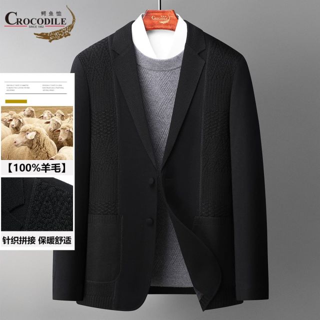 12797694.【100%羊毛】冬季专柜舒适针织拼接休闲男式西服男
