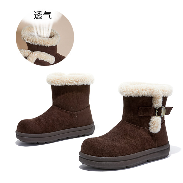 12806606.墨斯本羊羔毛保暖雪地靴女新款加厚加绒短靴休闲百搭复古潮流靴子女款12320