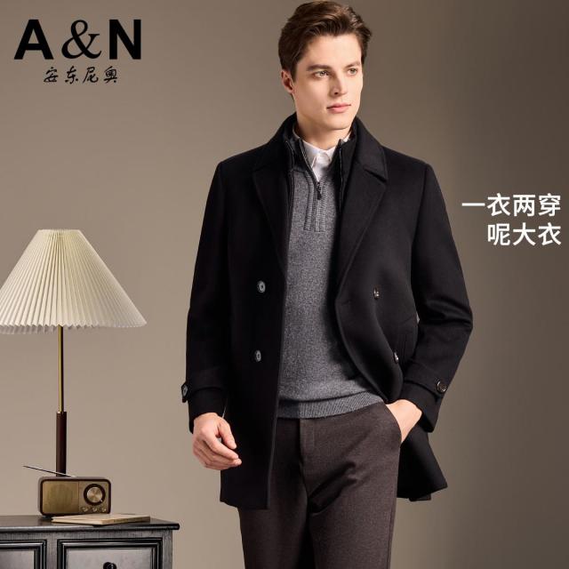 12807656.【羽绒内胆可拆】双倍保暖轻奢高端羊毛大衣男中长款加厚毛呢外套