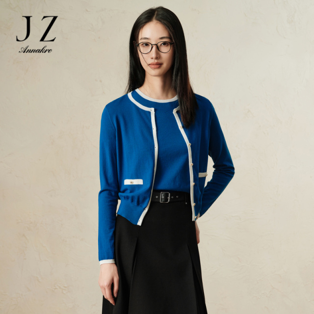 12810523.商场同款JZ玖姿简约宽松羊毛圆领针织衫女秋季新款JWEQ30619